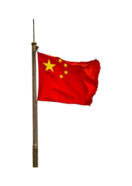 China-Flagge mit Mast isoliert Foto — Stockfoto