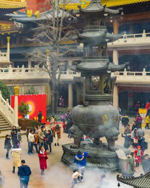 Kalabalığa Jingan Temple, Shanghai, Çin