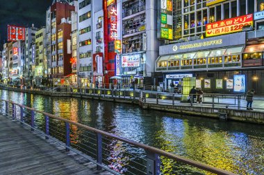 Dotonbori Gece Sahnesi, Osaka, Japonya