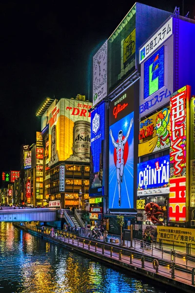 Dotonbori Gece Sahnesi, Osaka, Japonya — Stok fotoğraf