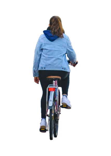 Woman Riding Bicycle Isolated Photoq — 스톡 사진