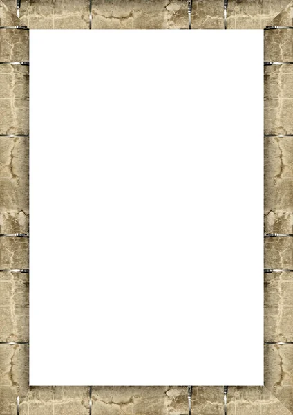 Біла рамка з дерев "яними вишивками — стокове фото