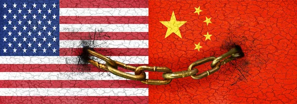 China und USA Fahnen angekettet — Stockfoto