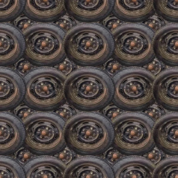 Gammalt bilhjul collage motiv sömlöst mönster — Stockfoto
