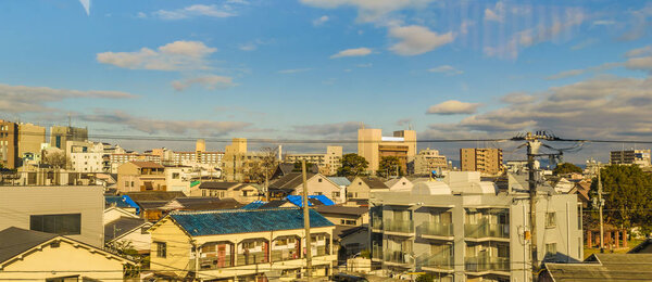 Urban scene of kyoto district from window train point of view