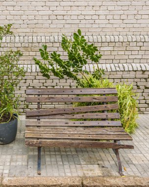 Montevideo, Uruguay, Boş Sokak 'taki tahta koltuk.