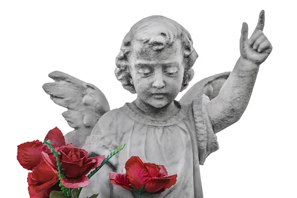 天使雕塑与玫瑰分离的照片 — 图库照片