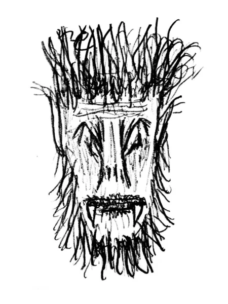 Czarno-biały Monster Head rysunku — Zdjęcie stockowe
