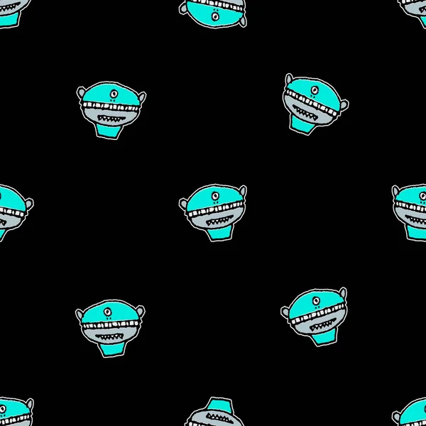 Sketchy Funny Robot Motif Seamless Pattern — Stock Photo, Image