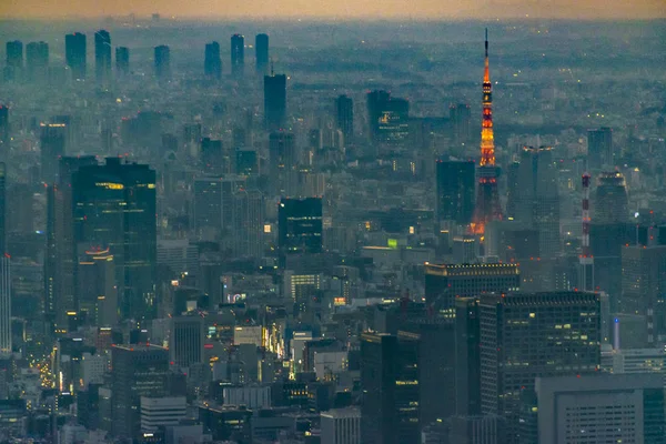 Vista noturna da paisagem aérea de Tóquio — Fotografia de Stock