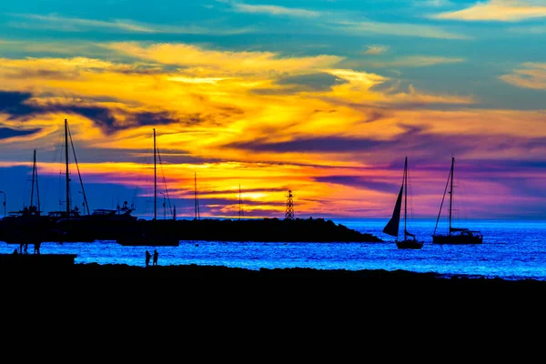 Mansa Playa Puesta Del Sol Silueta Escena Punta Del Este — Foto de Stock