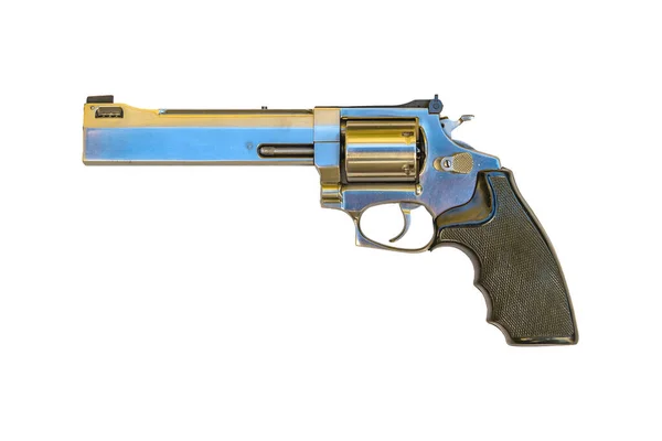 Pistola Revolver Vista Lateral Aislada Sobre Fondo Blanco — Foto de Stock