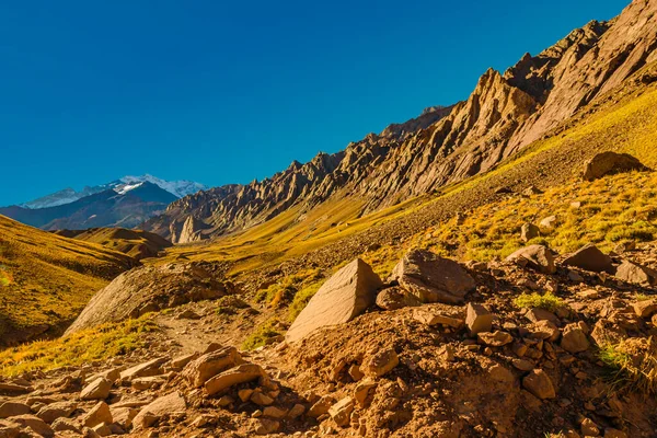 Arid Landschap Scène Aconcagua Nationaal Park Mendoza Provincie Argentinië — Stockfoto