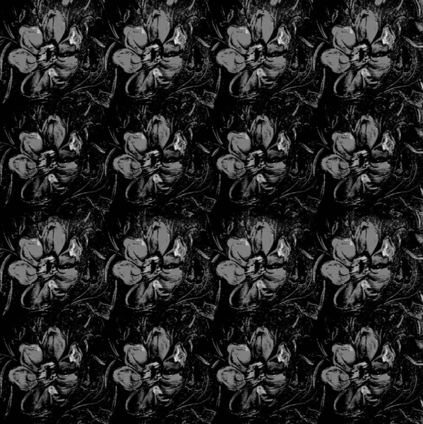 Retro Vintage Stlye Floral Motif Seamless Pattern Mosaic Black White — Stock Photo, Image