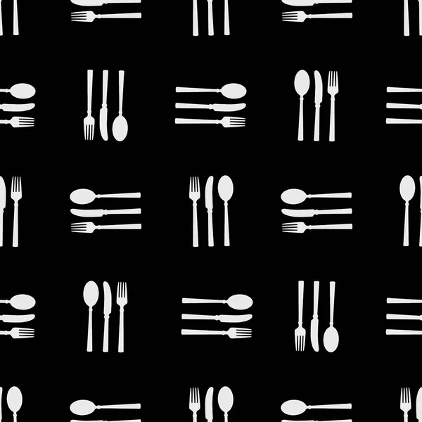 Black and white cutlery motif silhouette seamless pattern background