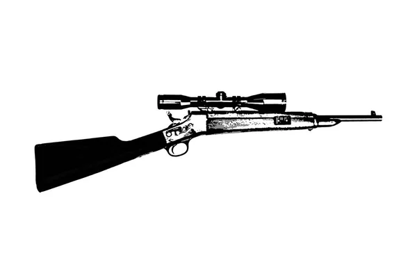 Side View Small Wooden Rifle Stencil Style Graphic Isolated White — Stock Photo, Image