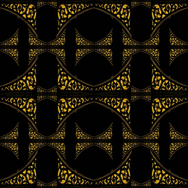 Ciemny Ornate Bezszwowy Wzór Tła Kolorze Złotym Czarnym — Zdjęcie stockowe