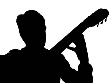 Yüksek kontrastlı sahne adamı silueti beyaz arkaplanda izole edilmiş oynuyor