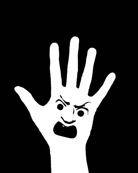 Vicces Vagy Hátborzongató Nyitott Kéz Sziluett Grafika Felett Fekete Háttér — Stock Fotó