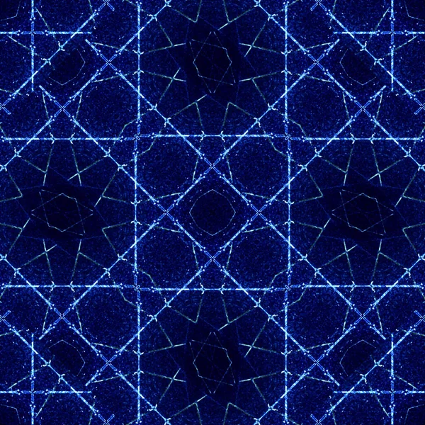 Blauw Zwart Geometrische Sierlijke Naadloze Patroon Mozaïek — Stockfoto