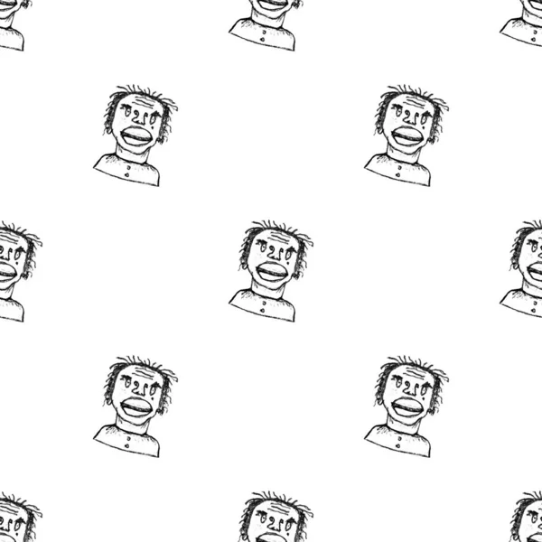 Conversational Seamless Pattern Design Man Head Caricature Motif Black White — Stock Photo, Image