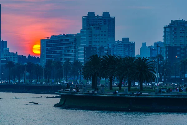 Zonsondergang Kust Stedelijke Scène Parque Rodo Buurt Montevideo Stad Uruguay — Stockfoto