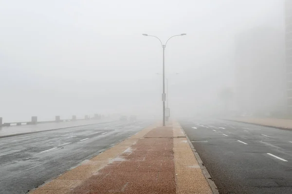 Perspective View Empty Foggy Avenue Montevideo City Uruguay — Stock Photo, Image