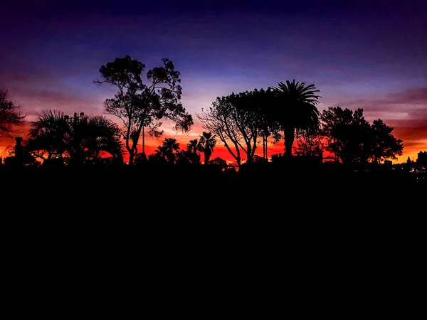 Gece Şehir Kıyılarında Gün Batımı Silueti Sahnesi Montevideo Şehri Uruguay — Stok fotoğraf