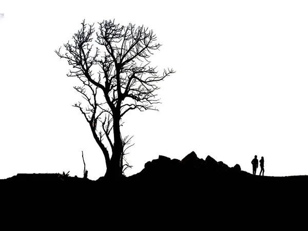 Silhouette Graphique Scène Côtière Dessin Isolé — Photo