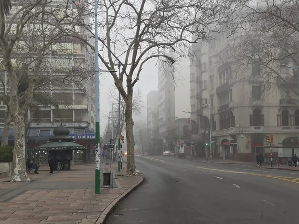 Montevideo Uruguay August 2020 Χειμερινή Ομιχλώδης Αστική Σκηνή Στην Πλατεία — Φωτογραφία Αρχείου