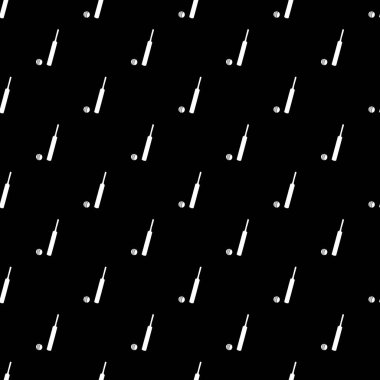 Basit şekilli kriket sporu motifi siyah ve beyaz renklerde kusursuz desen tasarımı