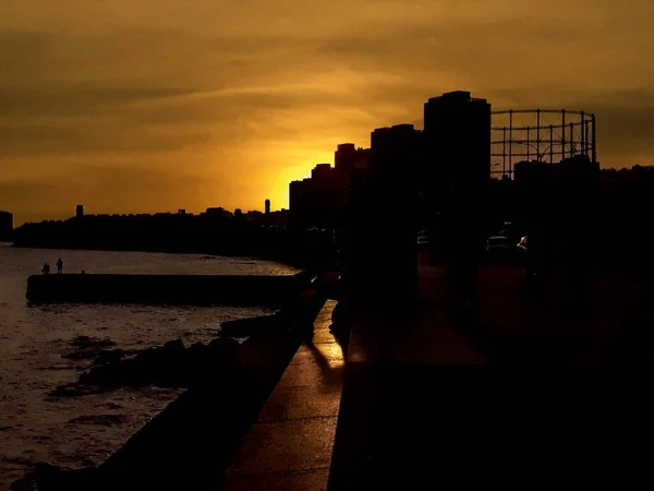 Escena Atardecer Costera Urbana Alto Contraste Ciudad Montevideo Uruguay — Foto de Stock