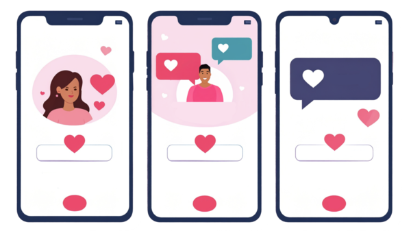 Uygulama sohbet penceresi olan akıllı telefonun düz çizimi, renkli konuşma baloncukları, minimal temiz tasarım, canlı modern görünüm.