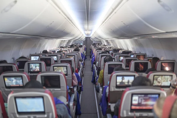 Passengers Traveling New Jet Plane Shot Airplane — Stock Photo, Image