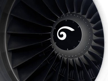 Yakın kadar mavi filtre ve ışık sızıntıları ile büyük bir jet motoru