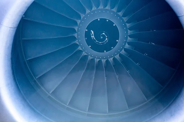 Close Huge Jet Engine Blue Filter Light Leaks — Stock Photo, Image