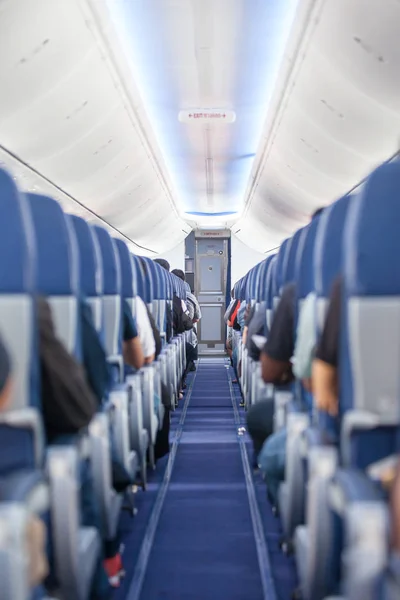 Passengers Traveling Plane Shot Airplane — Stock Photo, Image