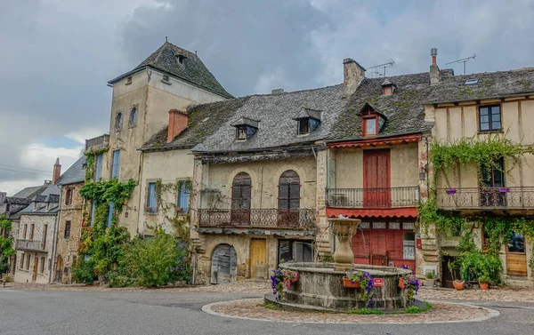 Najac Midi Pyrenees France September 2017 Idyllic Old Square Fountain — Stock Photo, Image