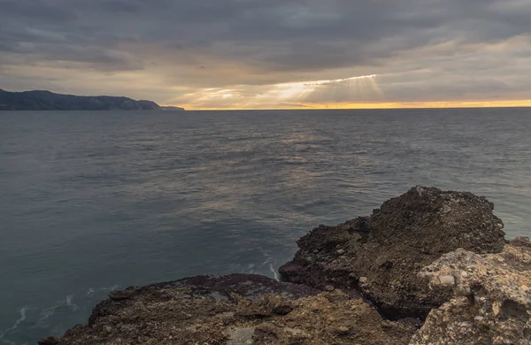 Nerja Malaga Andalusi Španělsko Listopadu 2018 Dlouhé Expozice Pobřeží Kameny — Stock fotografie