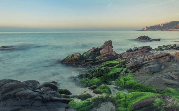 Nerja Malaga Andalusi Spagna Dicembre 2018 Alba Crepuscolare Sulla Spiaggia — Foto Stock