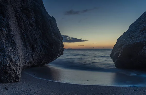 Nerja Malaga Andalusi Spain January 2019 Mysterious Sunrise Cliff Rocks — Stock Photo, Image