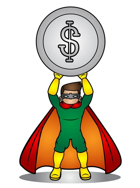 Superhero Hold Dollar Coin — Stock Vector