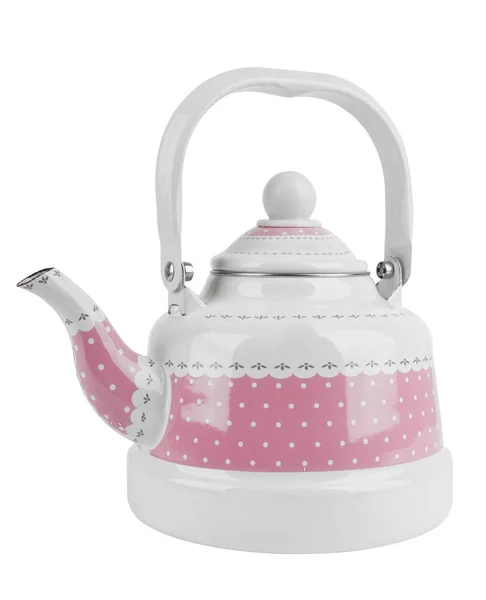 Pink Metal Kettle Isolated White Background — Stock Photo, Image