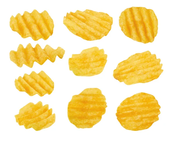 Potato Chips Closeup Isolated White Background — Stock Photo, Image