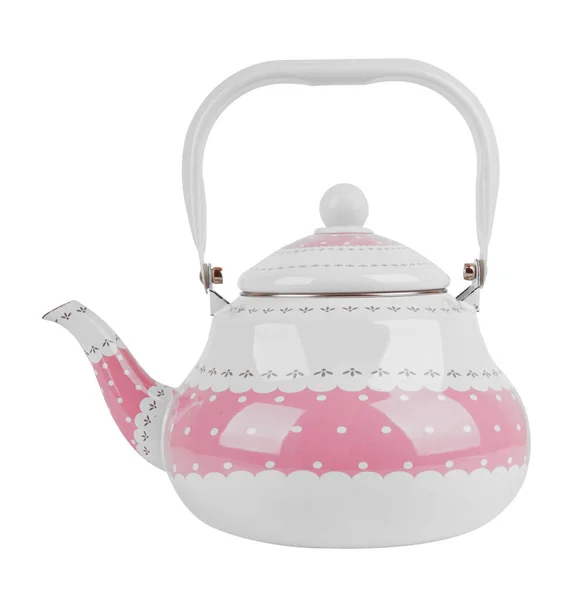 Pink Metal Kettle Isolated White Background — Stock Photo, Image