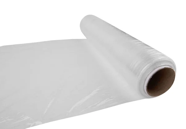 白色背景的包装塑料拉伸膜卷 — 图库照片