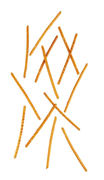 Zoute Kraker Pretzel Sticks Geïsoleerd Witte Achtergrond — Stockfoto