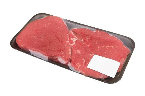 Carne Fresca Cruda Paquete Aislada Sobre Fondo Blanco — Foto de Stock