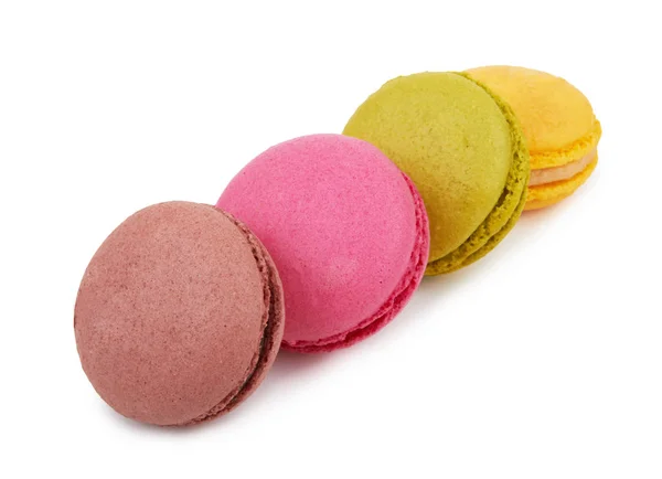 Macarons Coloridos Franceses Aislados Sobre Fondo Blanco — Foto de Stock