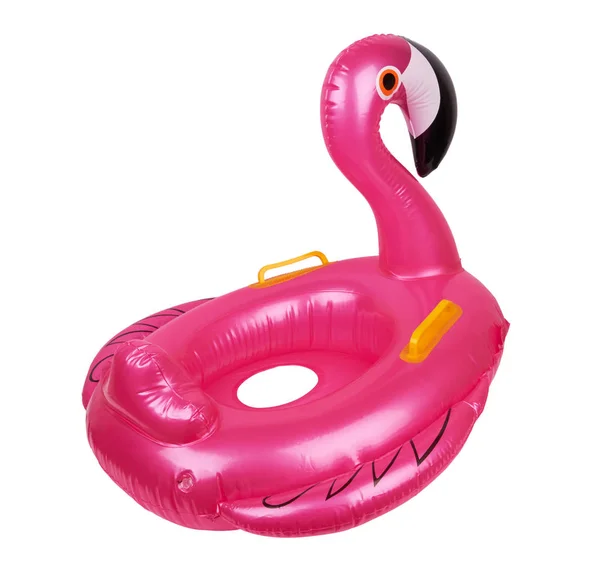 Плавательное Кольцо Форме Розового Фламинго Изолировано Белом — стоковое фото